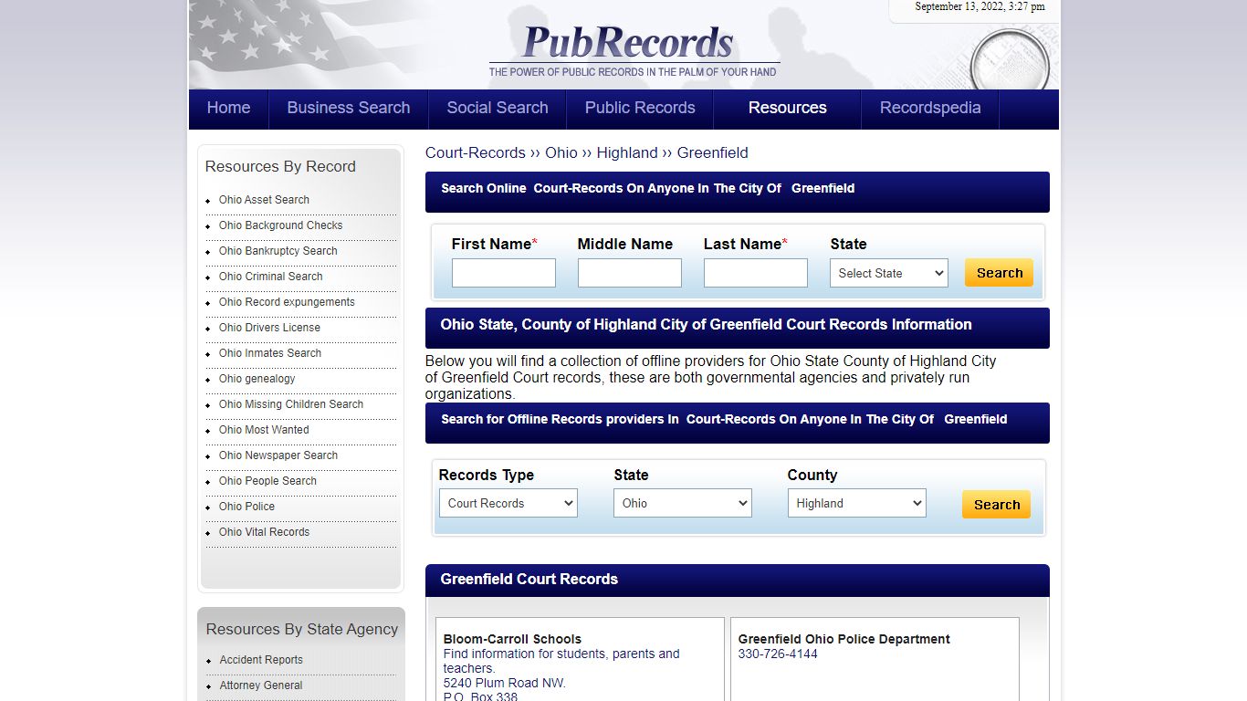 Greenfield, Highland County, Ohio Court Records - Pubrecords.com