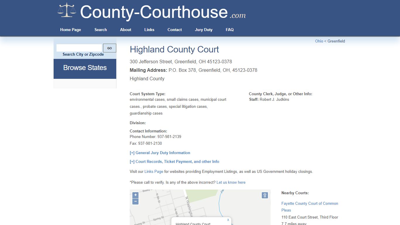 Highland County Court in Greenfield, OH - Court Information